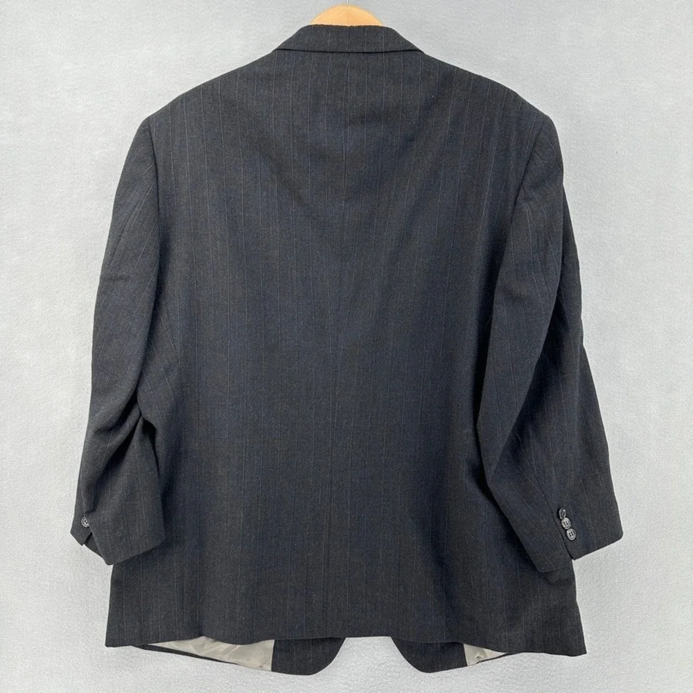 VTG 80s ACTWU‎ Union Made Bespoke Man In Wool Pinstripe Suit Charcoal 2 Button